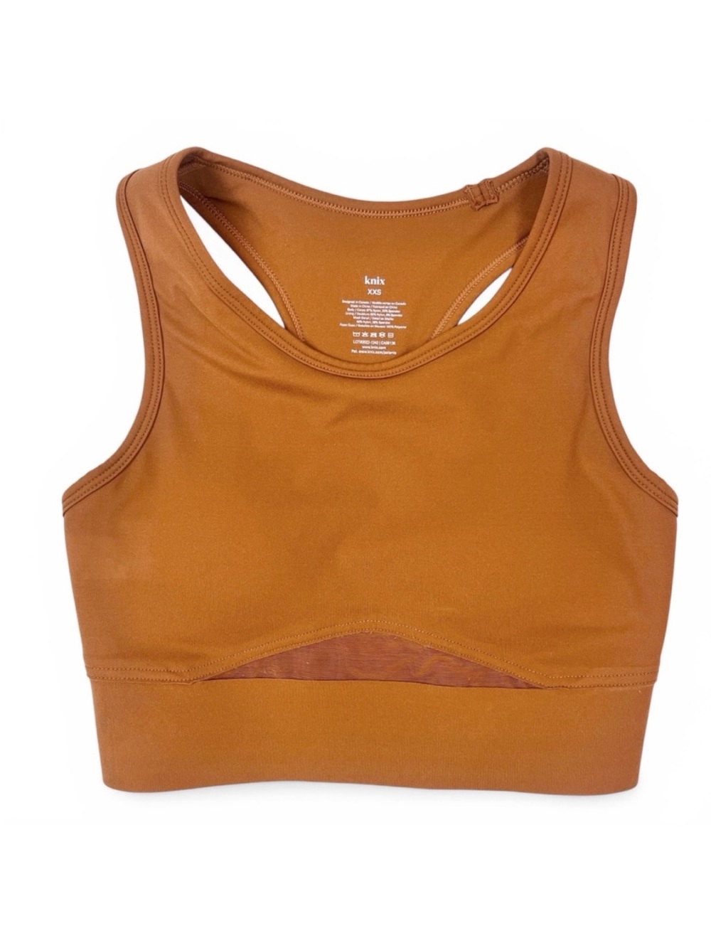 Knix Momenta Caramel Racerback Long Line Mesh Sports Bra xxsmall